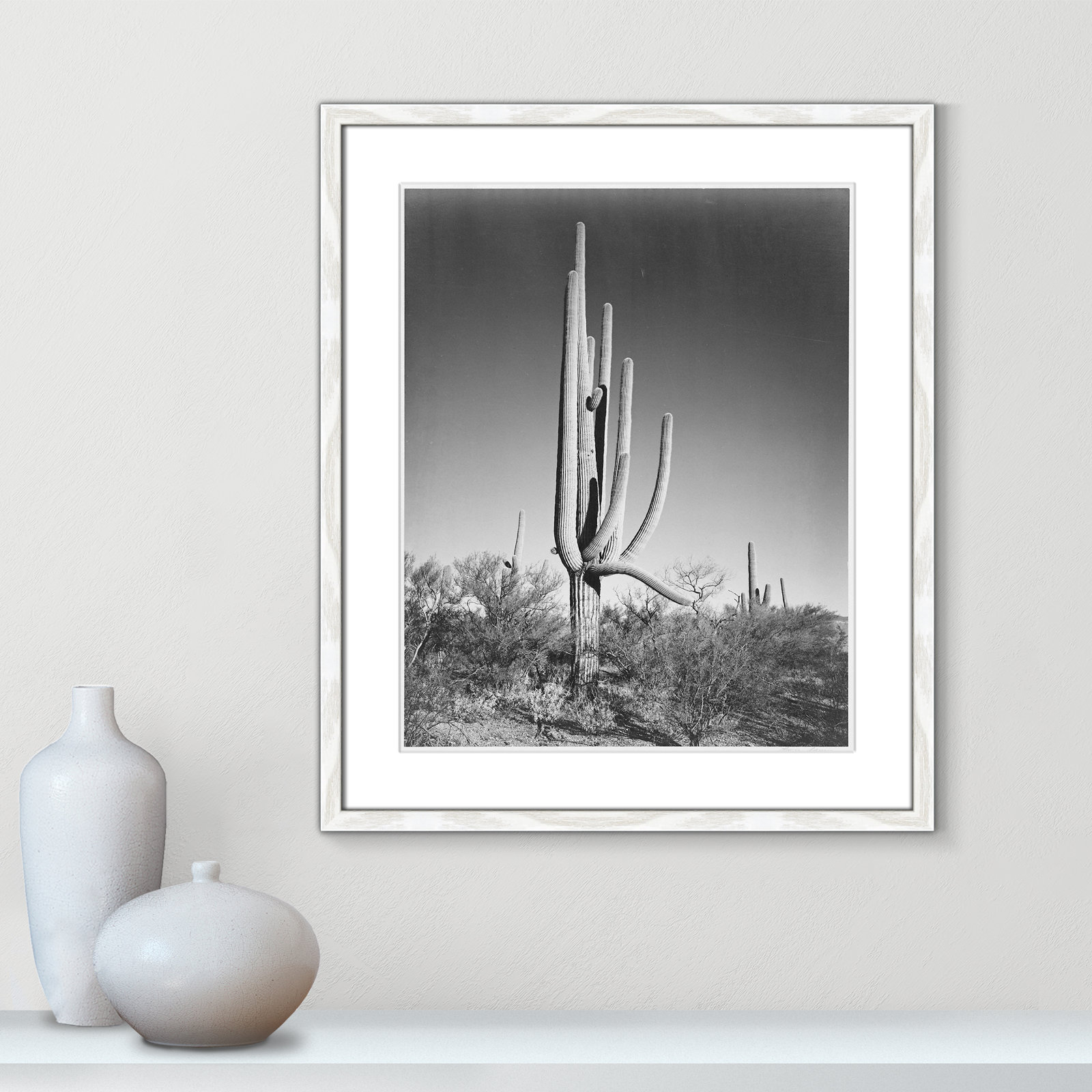Saguaro National Monument Print by Ansel Adams, 25.5" H x 21.5" W x 0.75" D, White