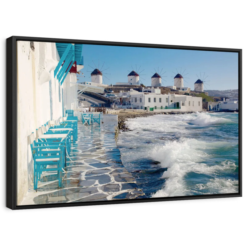 " Mykonos Seaside Cafe Canvas Print ", 9" H x 13" W