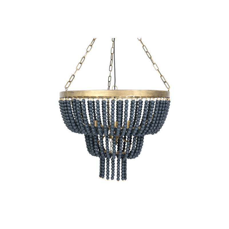 2-Tier Draped Wood Bead Chandelier, Blue