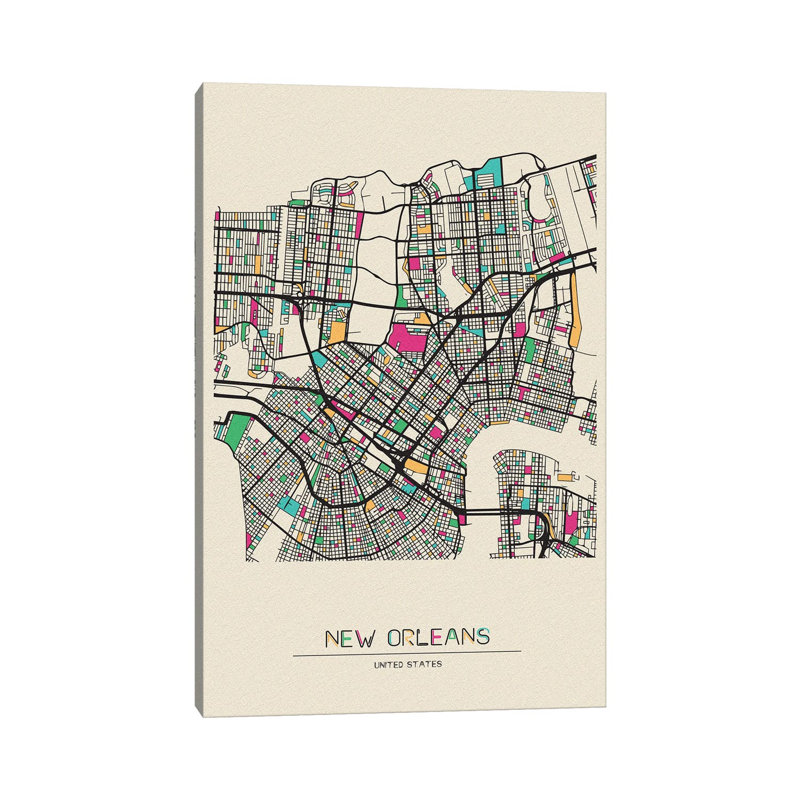 Carte de la Nouvelle-Orléans, Louisiane par Ayse Deniz Akerman - Giclée sur toile tendue avec châssis