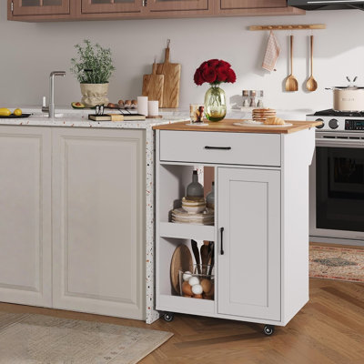 Kitchen Island with Drop Leaf Rolling Kitchen Cart on Wheels with Storage 2 Open Shelves 1 Drawer for Kitchen Dining Room