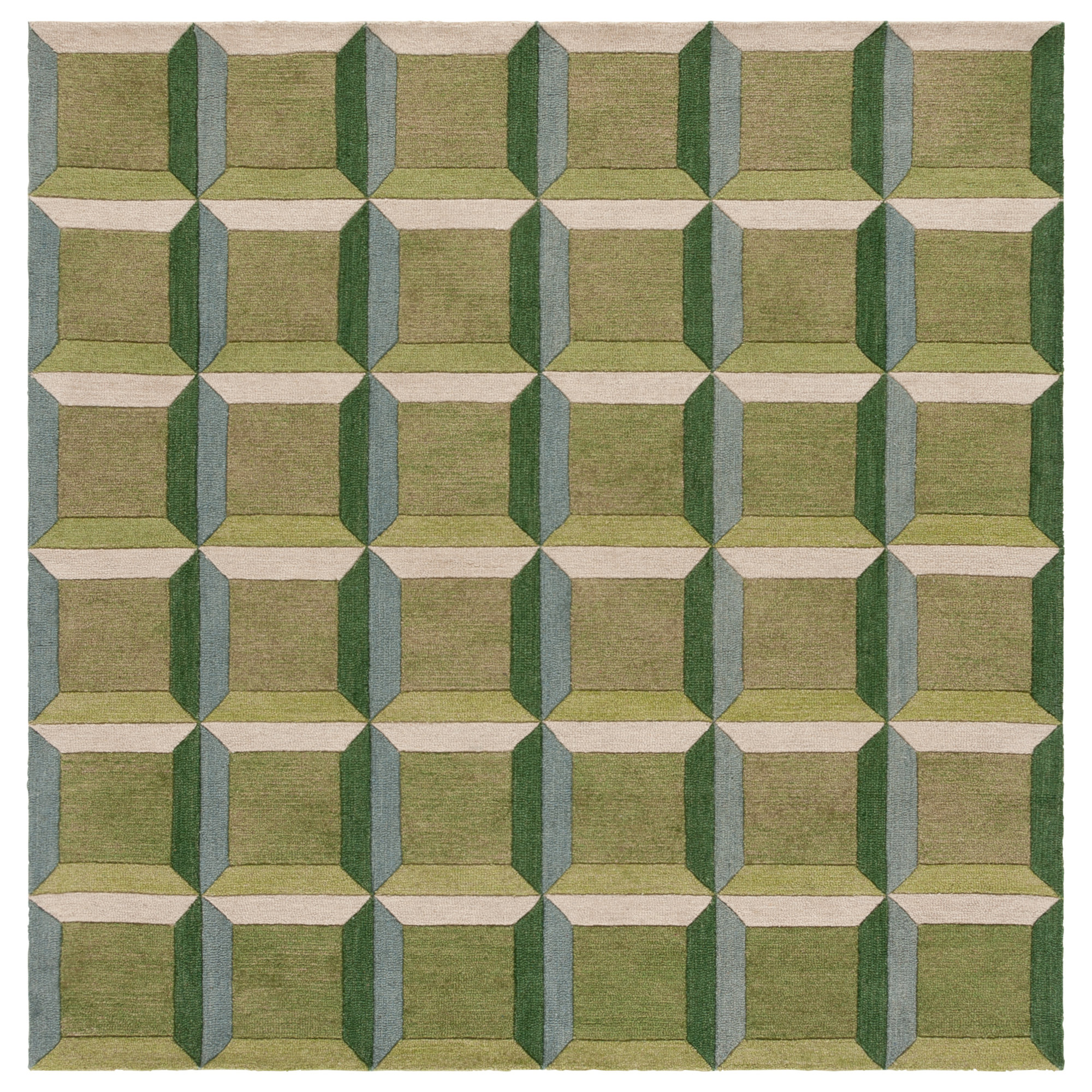 Giedre Geometric Hand Tufted Cotton/Wool Area Rug in Green/Beige, Square 6'