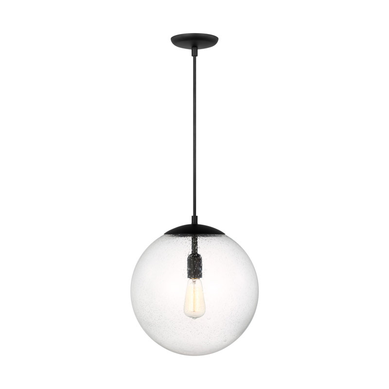 Très grand luminaire suspendu Leo avec globe transparent en verre bullé de Visual Comfort Studio, Nuit noire