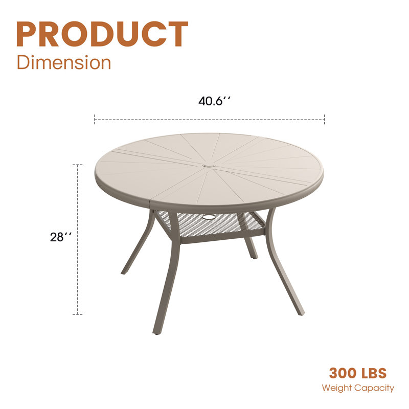 4-Person Aluminum Round Patio Dining Table, Sandshell, 28" H x 40.6" L x 40.6" W
