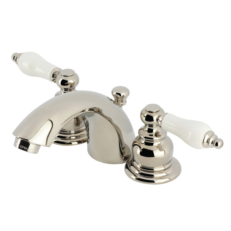 Robinet de salle de bain victorien à large entraxe avec bonde, Nickel poli