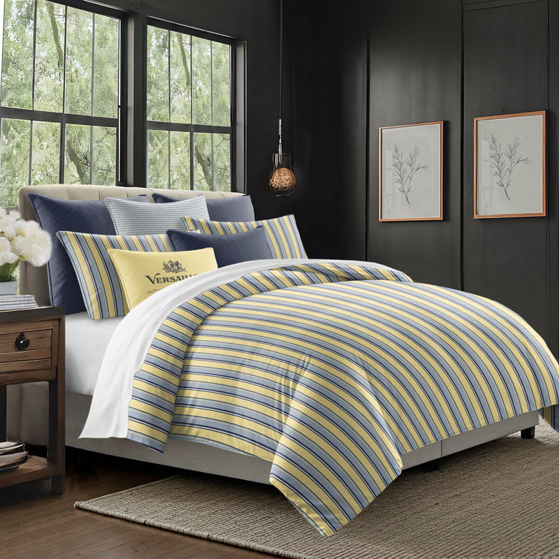 Gino Stripe Cotton Reversible Coverlet Set, Cal.King Coverlet/Bedspread + 2 King Shams