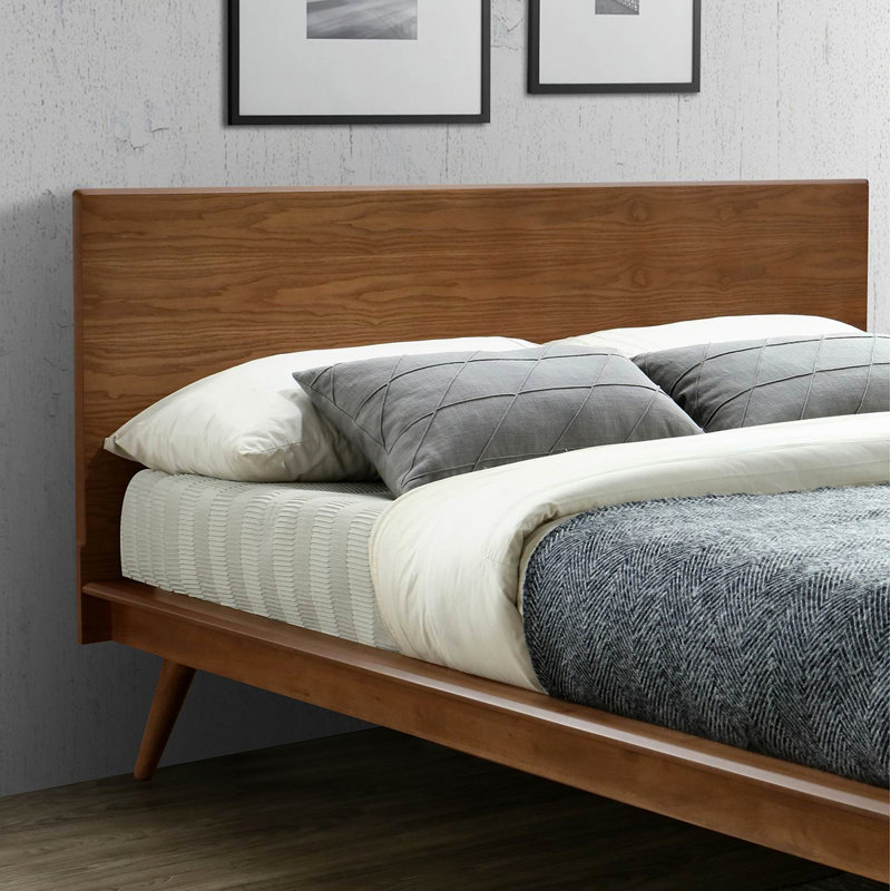 Mobilier de chambre moderne en bois brun avec lit plateforme moderne et élégant, Grand lit