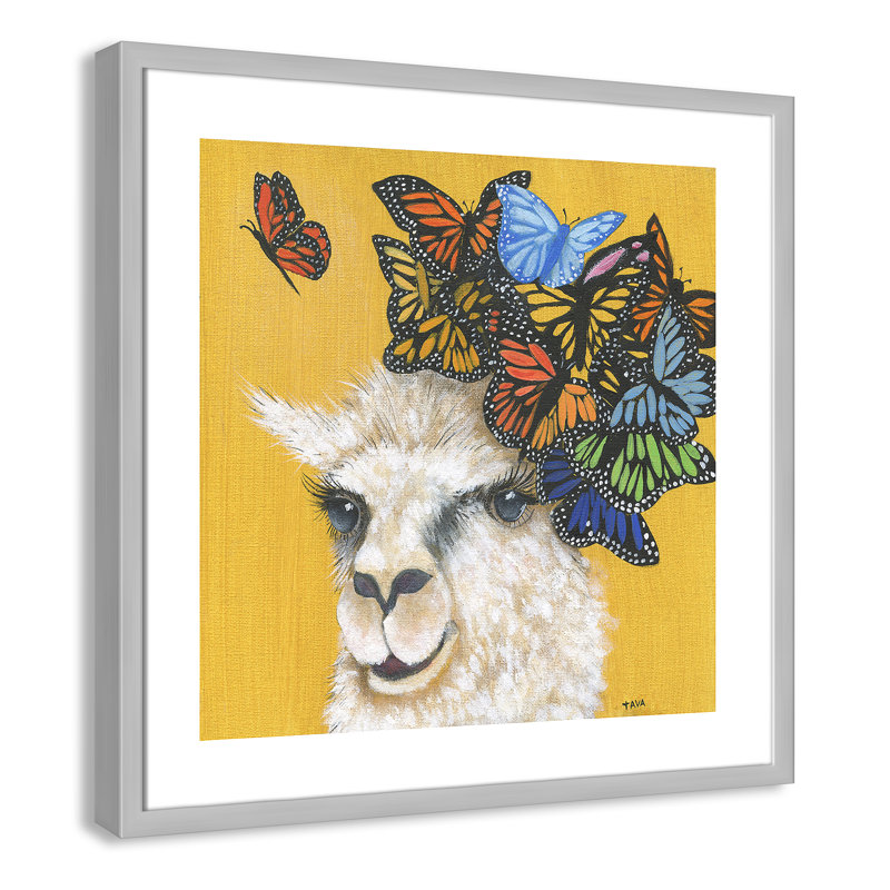 Art sur toile llama, H 23,5 po x l 23,5 po x P 1,18 po, Cadre argenté