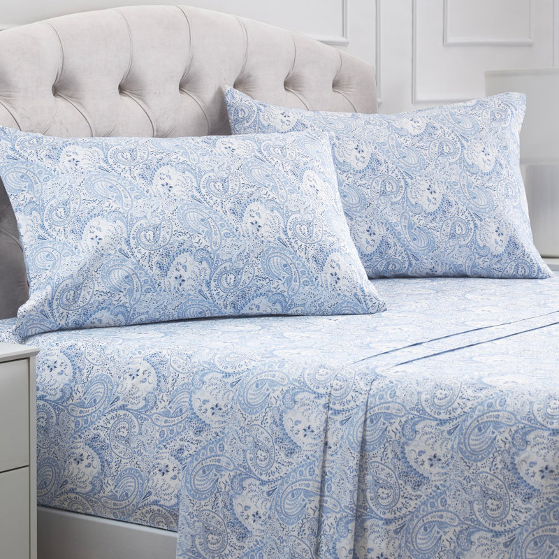 Draps Mellanni 1800, Ensemble de draps pour grand lit, Motif cachemire bleu