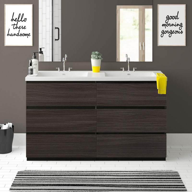 Chelsei 59'' Double Bathroom Vanity with Plastic Top, Dark Gray Oak