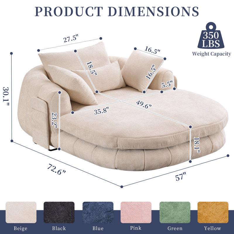 Oversized Chaise Lounge – Compression- Chenille Chair, Beige
