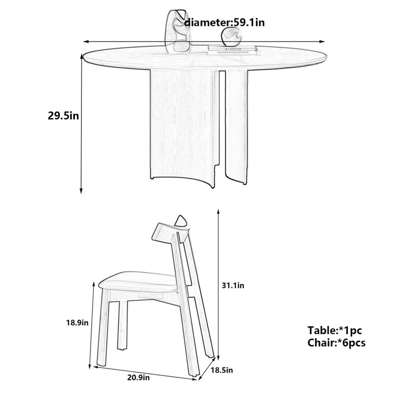 Table ronde italienne minimaliste, H 29,5 po x L 59,1 po x l 59,1 po