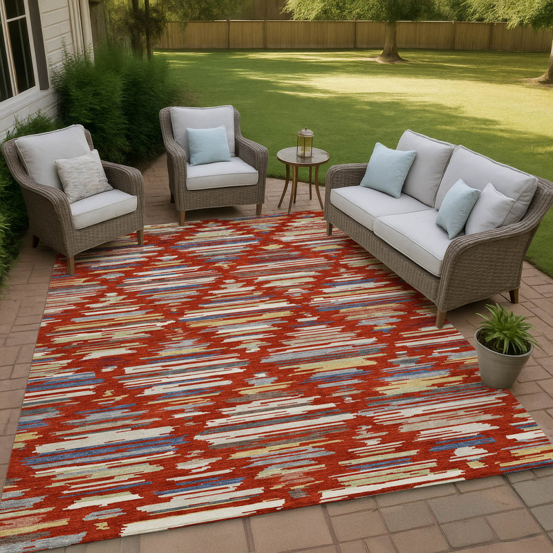Machine Washable Indoor/Outdoor Chantille ACN2502 Southwest Rug, 8' x 10', Red