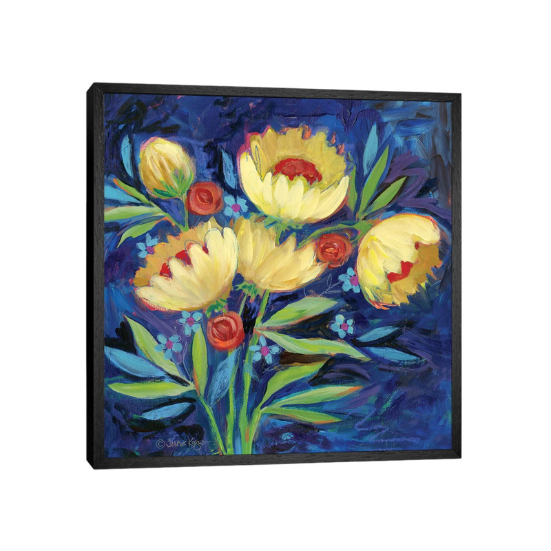 Floral XIV by Teresa Kogut - Painting on Canvas, Black Framed, 93.98 cm H x 93.98 cm W