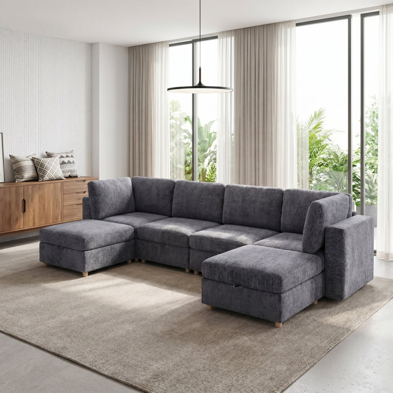 Canapé modulaire modulaire, canapé convertible avec rangement, ensemble de canapé pliant multifonctionnel en tissu, canapé 6 places