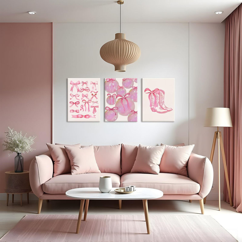 Tendance rose arcs ensemble de 3 coquettes murales de style BCBG, impression appartement sur toile, impression sur toile pour chambre à coucher salon 12 x 16 po