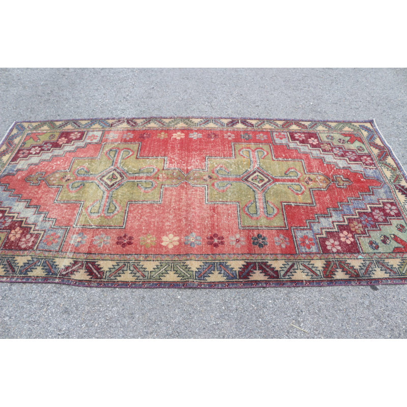 Tapis turc rétro rouge Oushak rétro pour un usage intérieur idéal pour le style des chambres et des espaces de vie