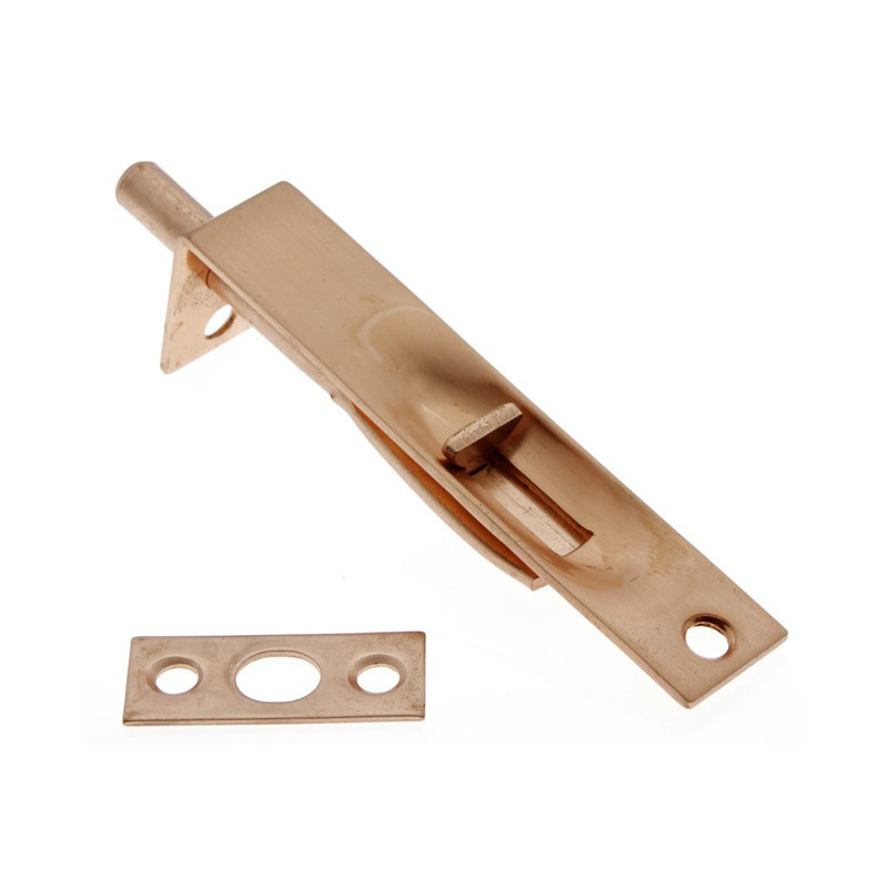 Solid Brass Flush Bolt with Square End, Bright Copper