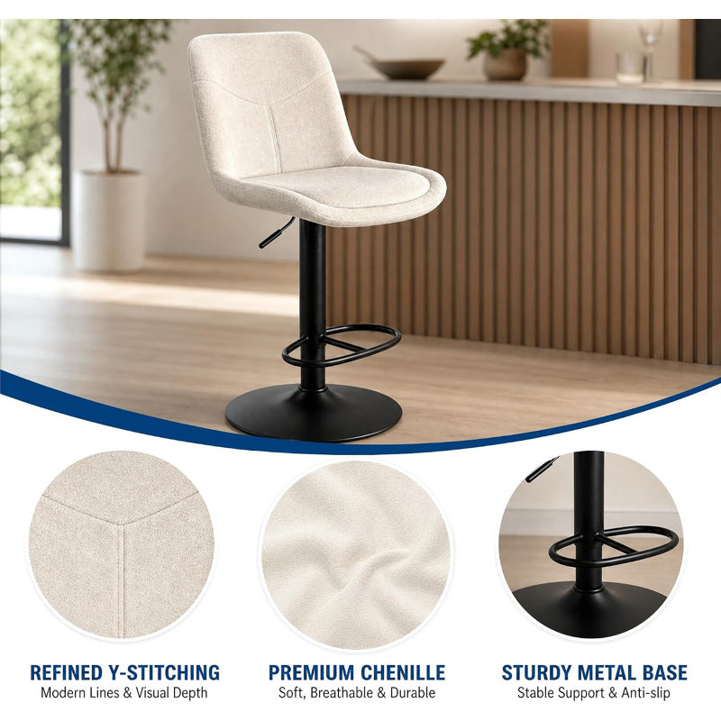 Tabouret de bar avec dossier ergonomique, chaise de bar pour comptoir de cuisine, Off-white