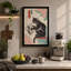 Cat with Newspaper and Roses Japandi - Wrapped Canvas-433946344-433946351