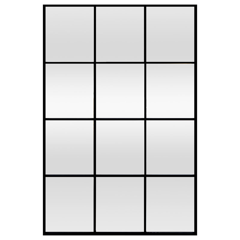 Rectangle Metal Window Panel Mirror, 90cm H x 60cm W, Black
