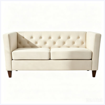 Button Tufted Velvet 2-Seater Loveseat, Square Arm Upholstered Couch with Tapered Wood Legs, Mid-Century Modern Tufted Loveseat for Living Room
