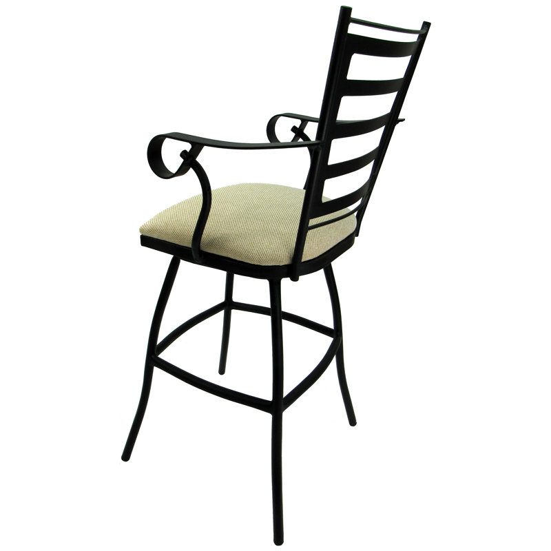 Tabouret de patio d'extérieur 35 po avec coussin Chazz, Sergé sablonneux, Thermolaquage noir