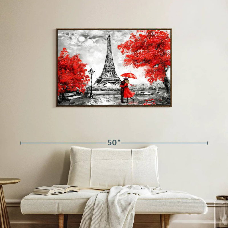 Paris Couple Pop, 37 po x 25 po, Cadre flottant noyer