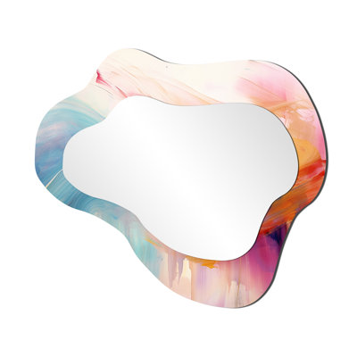 «Unay Vibrant Waves Miami Sunset II», peinture abstraite murale miroir mural, miroir décoratif asymétrique bleu