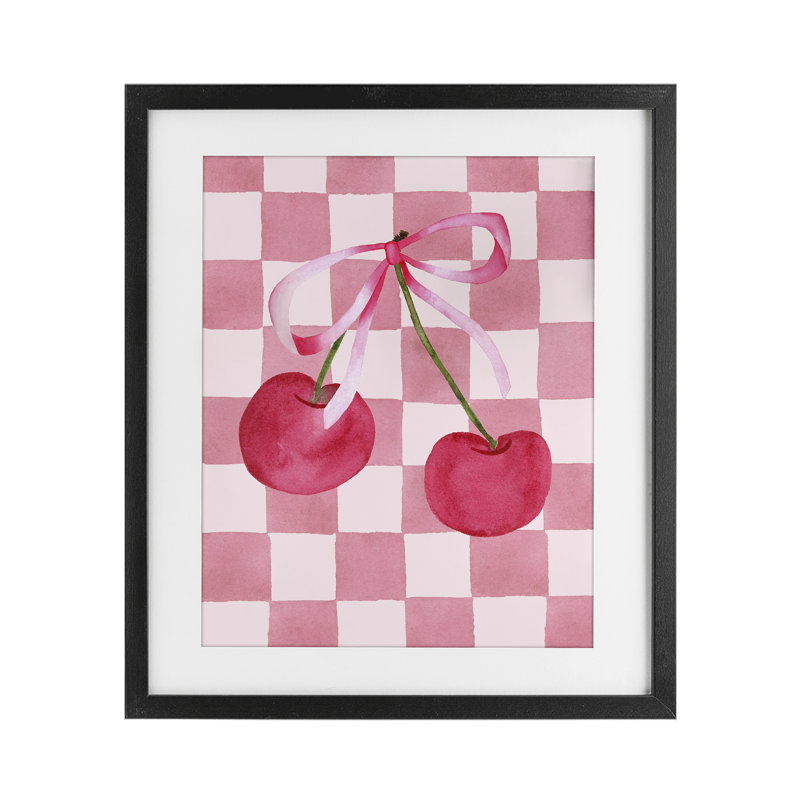 «Coquette Cherries over Chequers», impression sous verre encadrée, design par Nina Jacobs, H 16 po x l 13 po