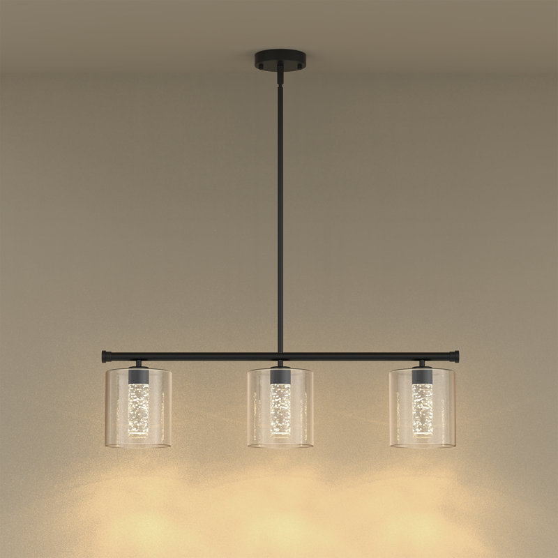 3-Light LED Kitchen Island Pendant Lighting With Remote Control, Matte Black