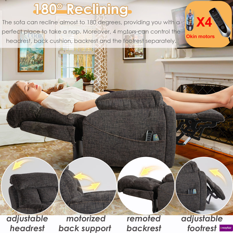 Emony 40.94"W Recliner Sofa with Chenille Comfort, Side Pockets, Fluffy Armrests & 2 Cup Holders, Dark Brown