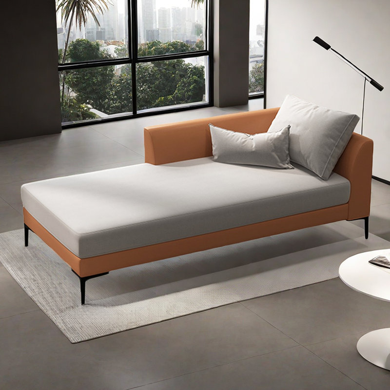 Chaise longue rembourrée Litta, Mélange de polyester beige / orange, Chaise longue à accoudoir droit