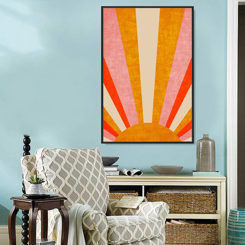 Soleil et lune, soleil abstrait texturé, formes géométriques, illustrations, style Mid-Century moderne, H 24 po x l 16 po