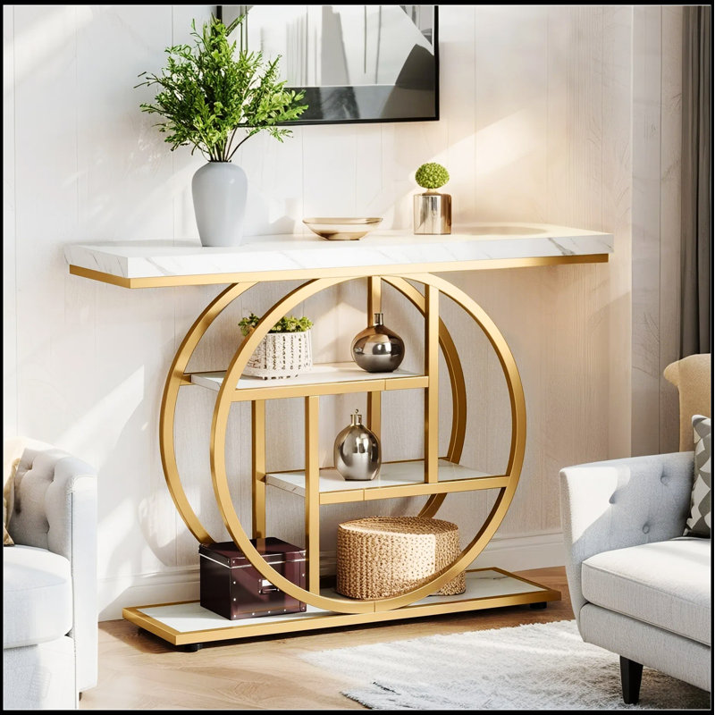 Console industrielle de 41,3 pouces avec rangement à 4 niveaux, détail moderne et étroit pour le salon et le vestibule