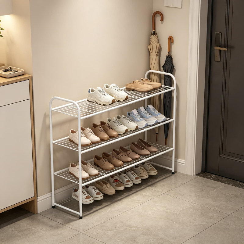 Long 4 Tier Shoe Rack For Closet Metal Wide Shoe Organizer For Entryway, Bedroom, Floor, Holds 30 Pairs Men Sneakers Stackable Shoe Storage Shelf With Wire Grid