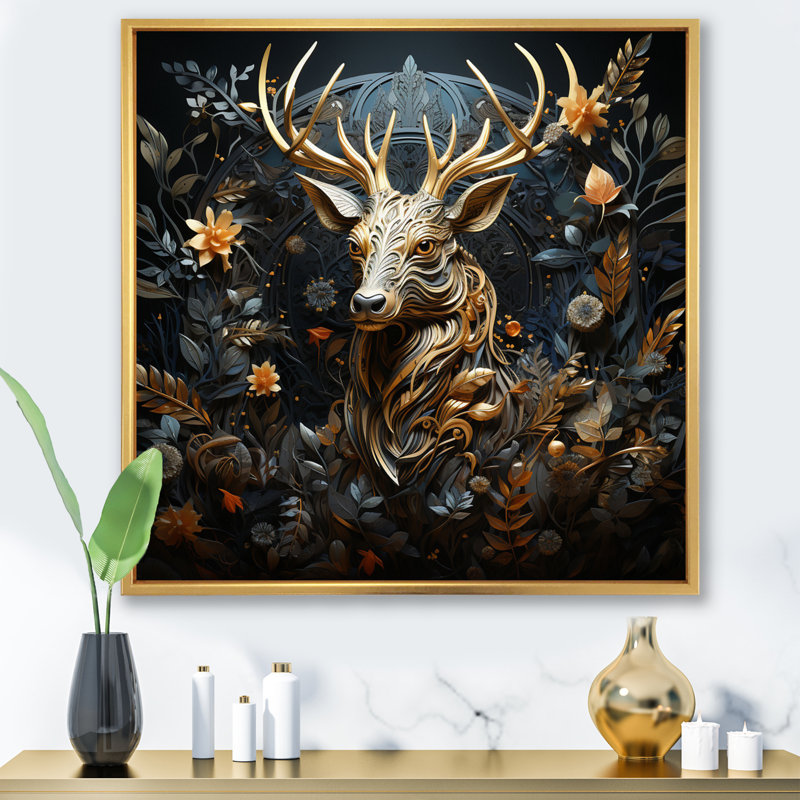 Deer Wonderers II sur impression sur toile, Cadre flottant doré, H 16 po x l 16 po x P 1 po