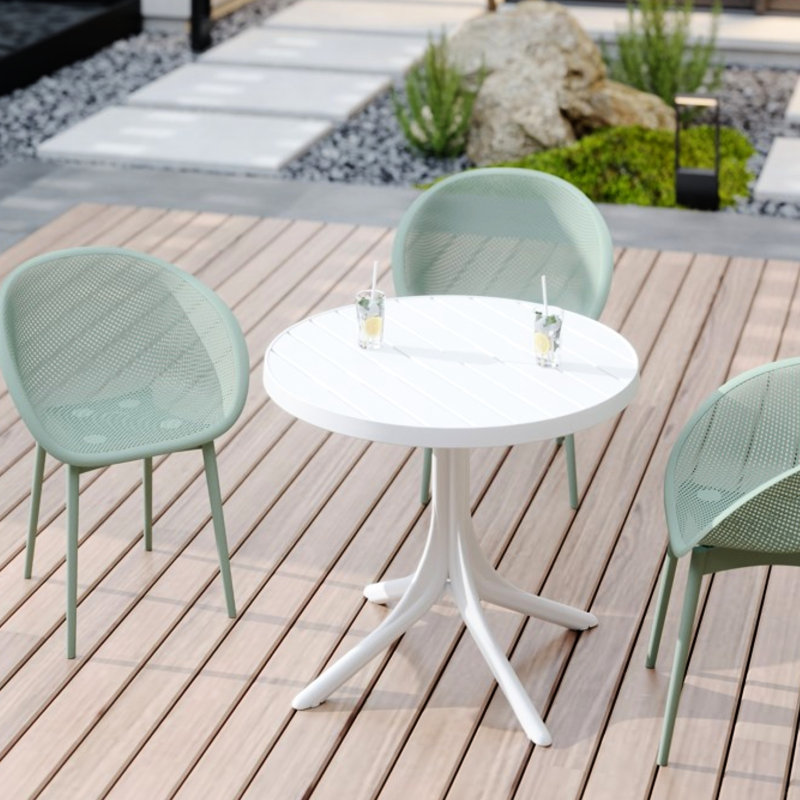 2 chaises longues toutes saisons modernes pales et table ronde en PP blanche de 36 pouces, support lombaire, table à assemblage rapide avec chaises, confort ergonomique, simple