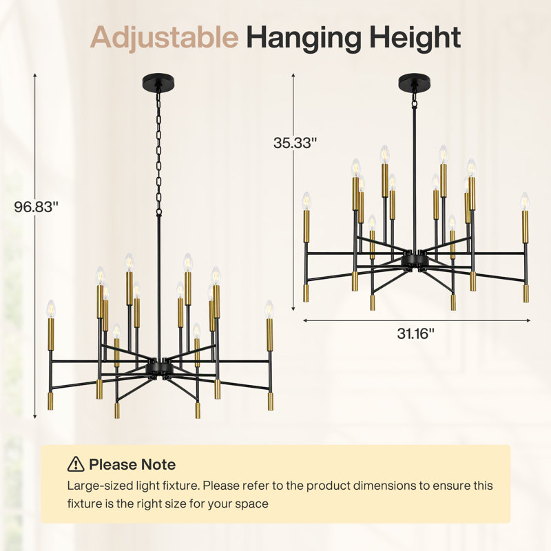Modern 12-Light Black & Gold Chandelier