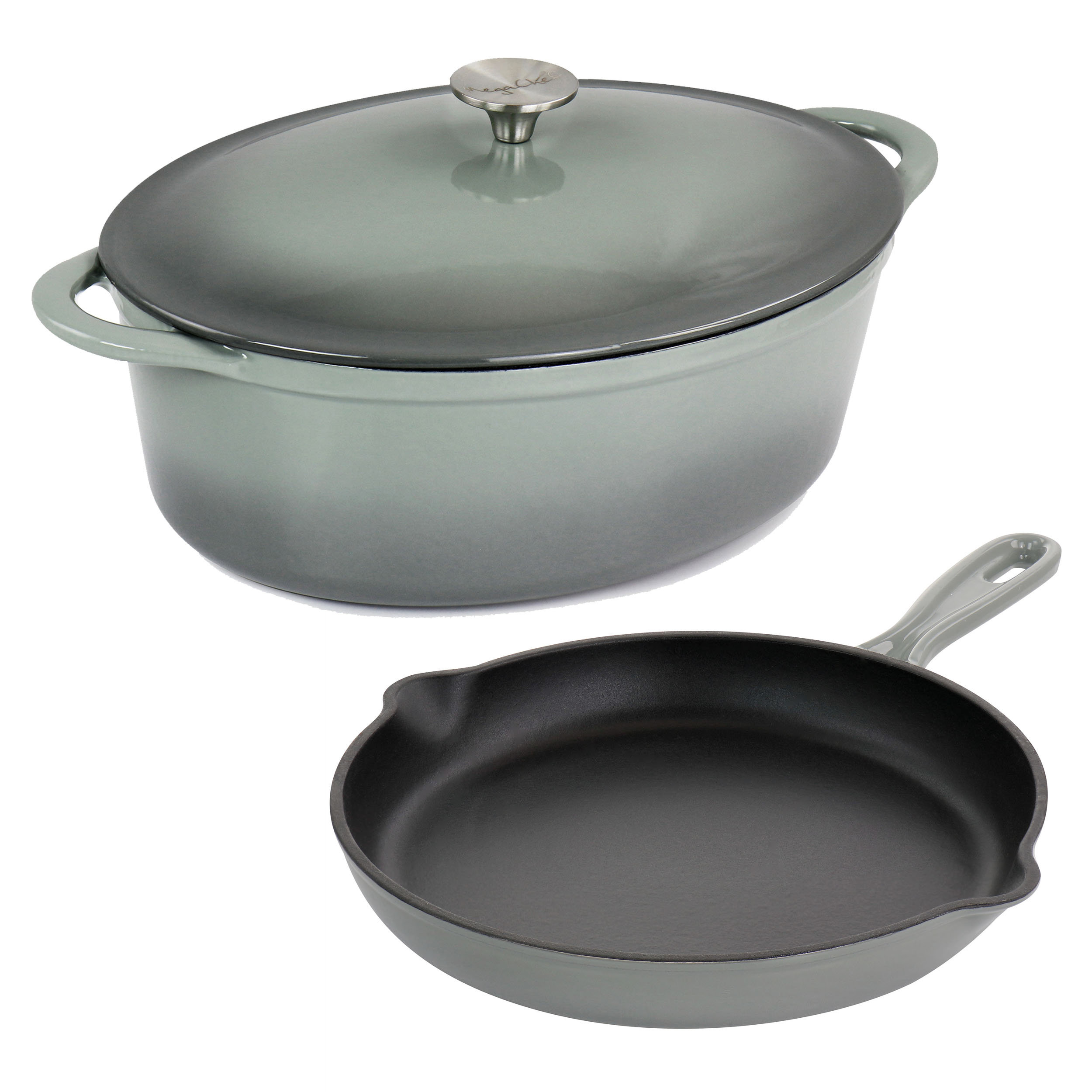 MegaChef 7 qt. Oval Enameled Cast Iron Casserole in Gray