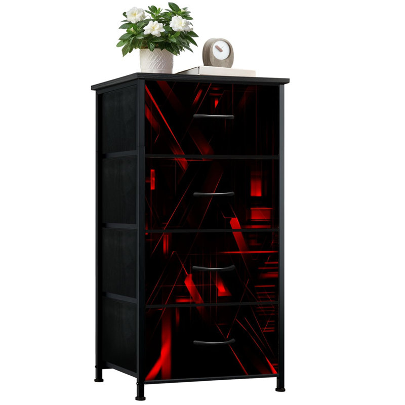 Commode pour chambre à coucher avec 4 tiroirs de rangement à lignes géométriques abstraites et commodes futuristes