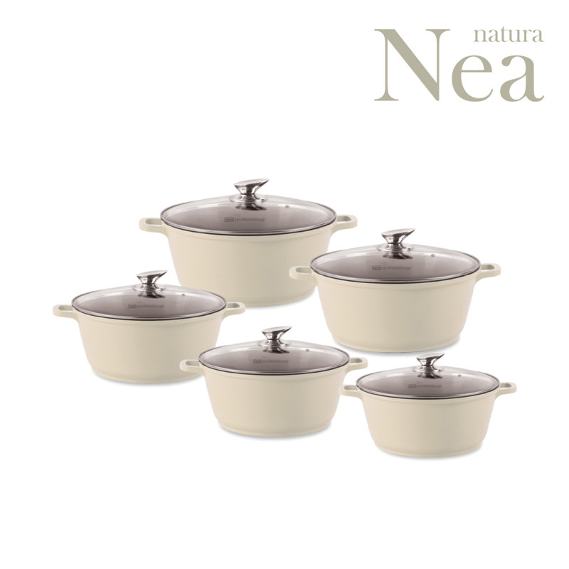 SQ Professional Nea Seramiq 5 - Piece Non-Stick Aluminium Cookware Set- Induction Ready, Cream