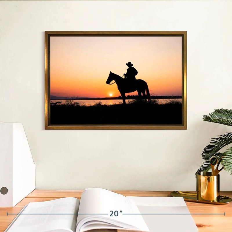 Silhouette de cowboy, Cadre flottant doré, 13 po x 9 po