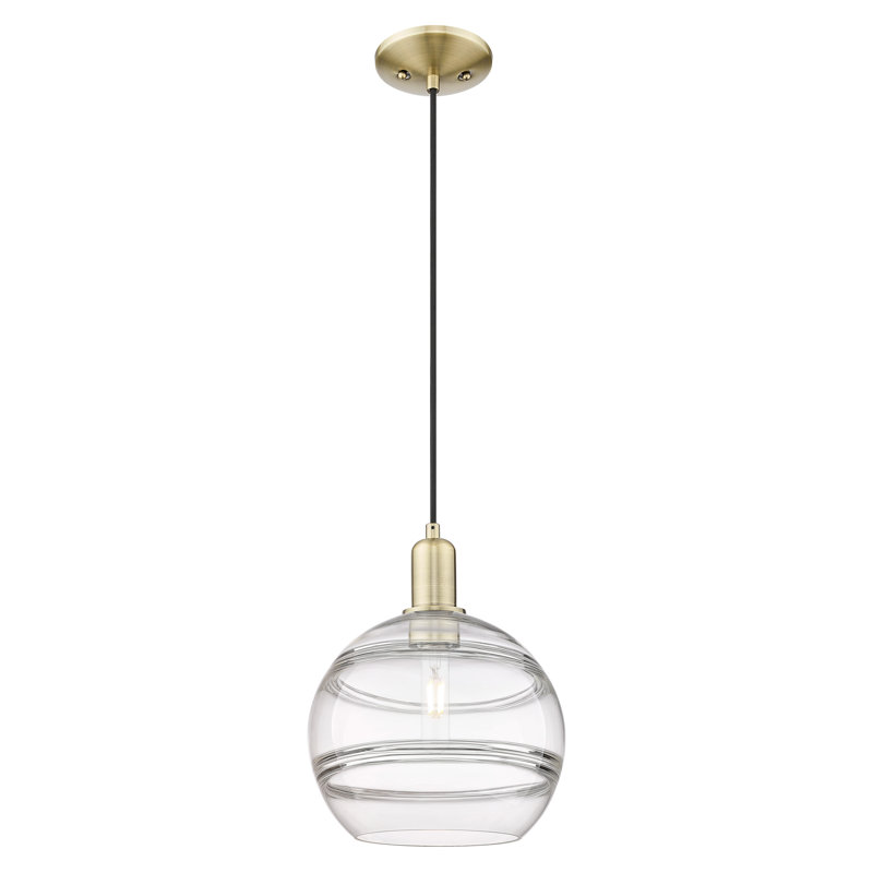 Arcadia - Amariyon - Mini-luminaire suspendu à cordon 1 lumière 10 po, Clair, Laiton antique, H 12,45 po x l 10 po x P 10 po