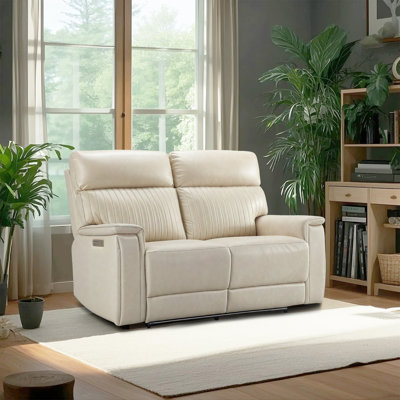 Liudgardas Genuine Leather Triple Power Reclining Loveseat With Zero Gravity, Usb Ports, Adjustable Headrest & Lumbar Support