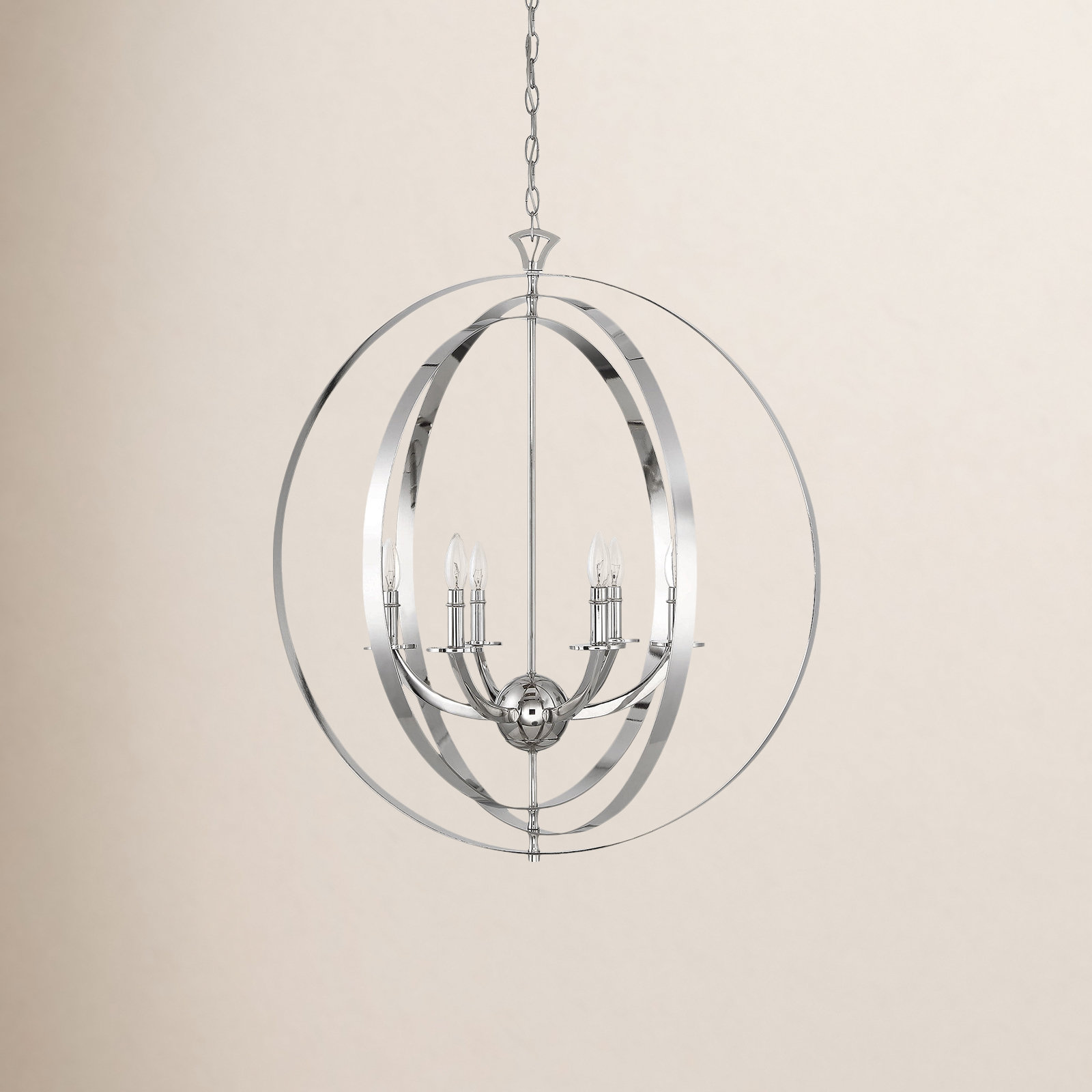 Devos 6 - Light Metal Dimmable Globe Chandelier, Polished Nickel