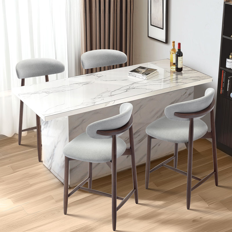 Upholstered Counter Stool with Solid Wood Frame, Light Grey