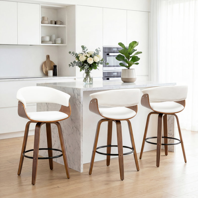 Ensemble de 3 tabourets de bar pivotants Devlin Mordern, Counter Stool (25" Seat Height), White