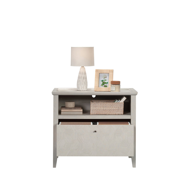 Classeur latéral gris - option de rangement efficace pour le bureau à domicile, tiroir spacieux pour dossiers de format lettre et légal, glissières pleine extension lisses, conception moderne avec pattes effilées blanches à motif décoratif,