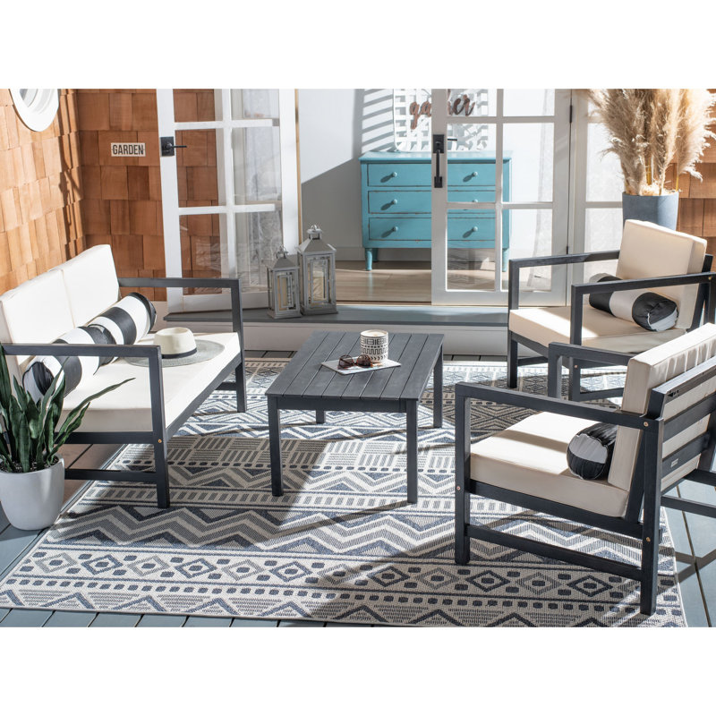 Nidhi Eucalyptus 4 - Person Patio Conversation Set with Cushions, Black